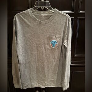 Southern Tide Long-Sleeve Pocket Tee in Gray with Blue Chest Patch
